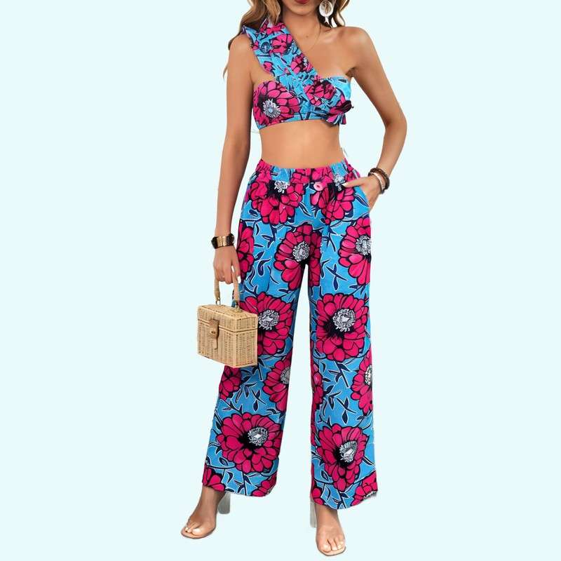 2024 new trousers gathered bikini sexy high waist bikini split three piece swimsuit women's wholesale chiffon