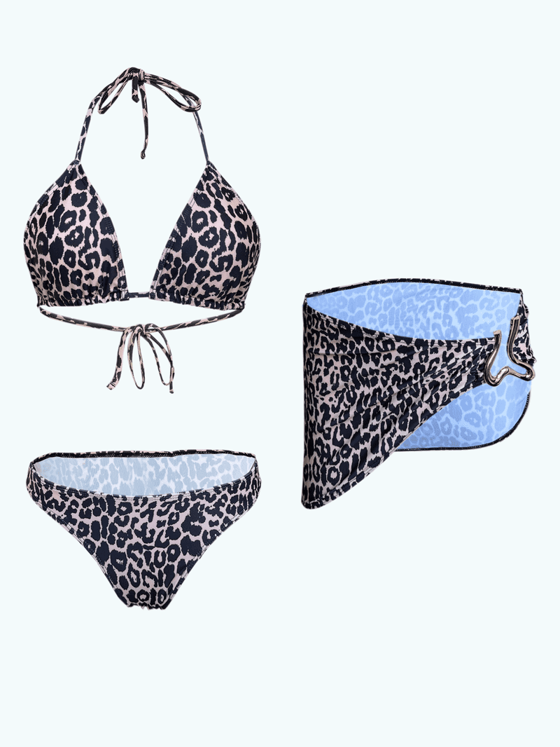 Leopard-Print Three-Piece Swimsuit