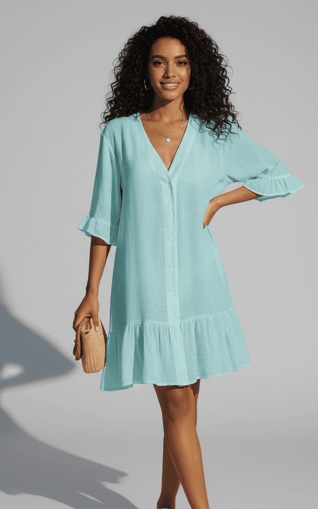 Vibrant floral print faux wrap V-neck midi dress for summer beach events