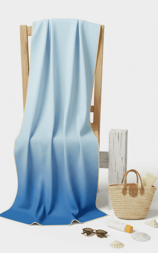 Deep blue to light blue ombre microfiber towel with vertical gradient fade effect