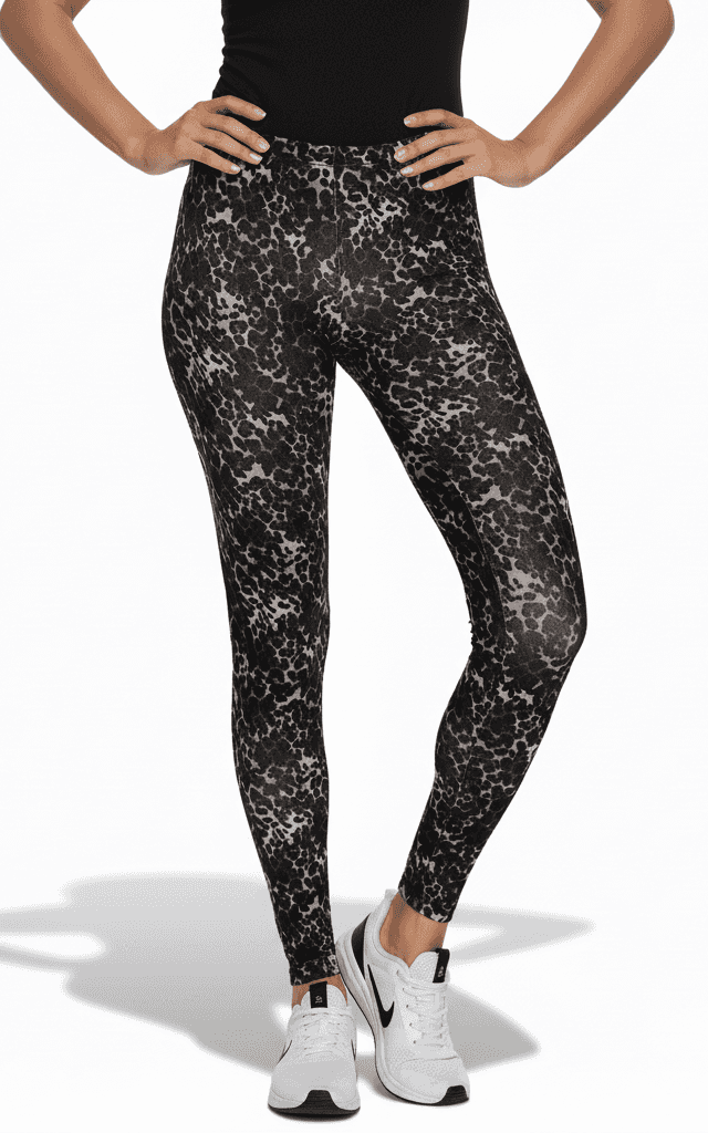 Full-length leopard print tights in black and grey for a bold fashion look