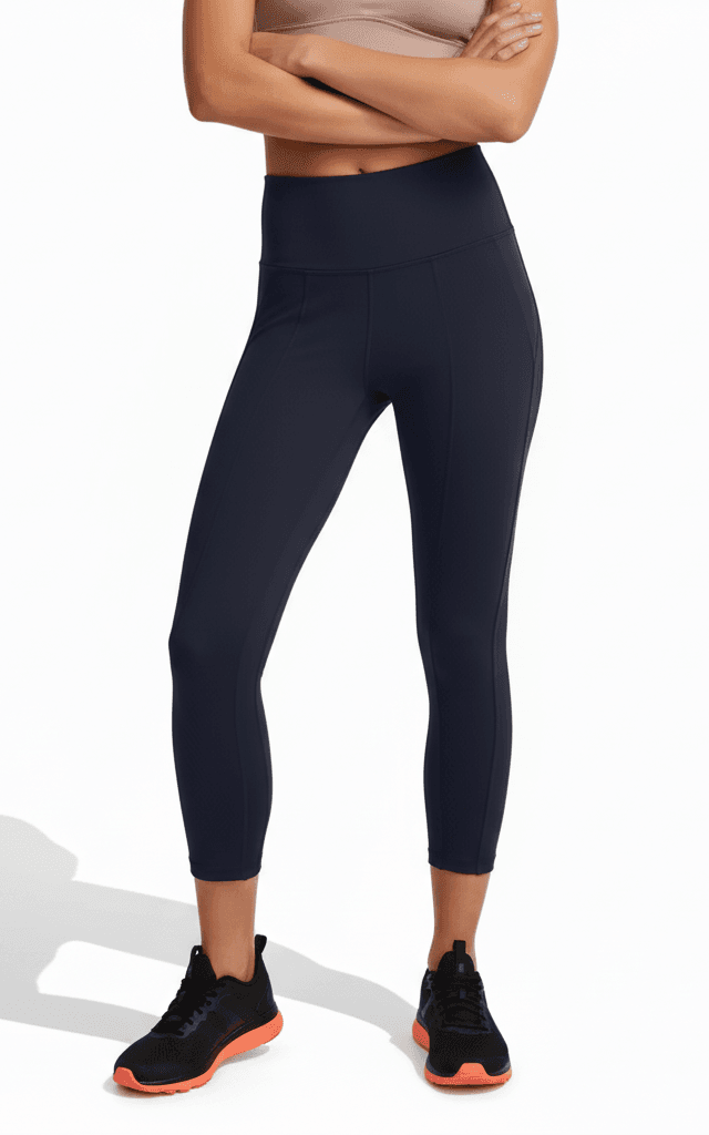 Navy blue 7/8 length cropped tights featuring smooth flatlock seams