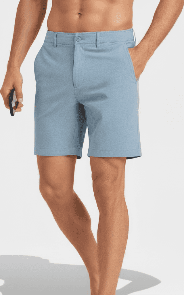 Melange blue board short with tailored fit and chino-style closure