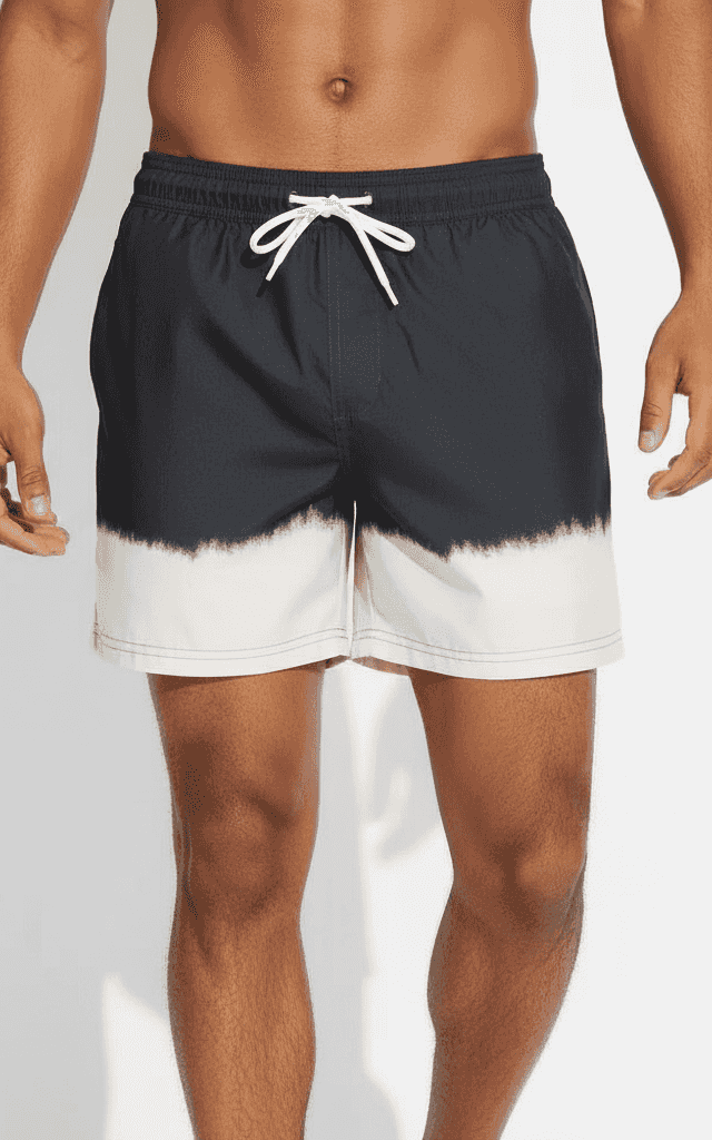 Dip-Dye Ombre Swim Short Black and Beige, dark top with light bottom gradient, modern tie-dye style