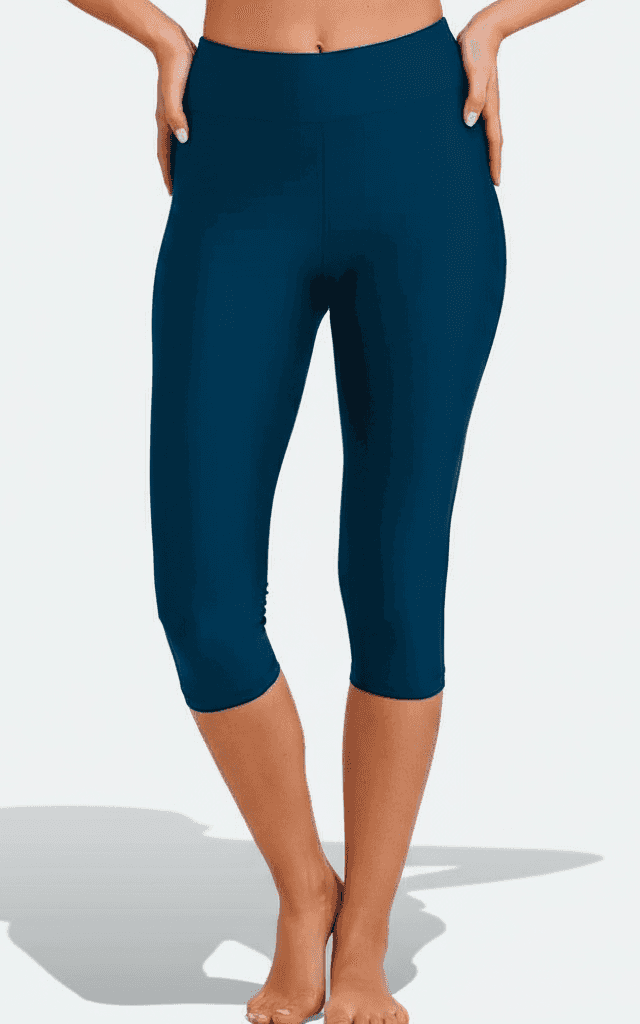 Swim Pants Capri High-Waisted Deep Teal Blue.