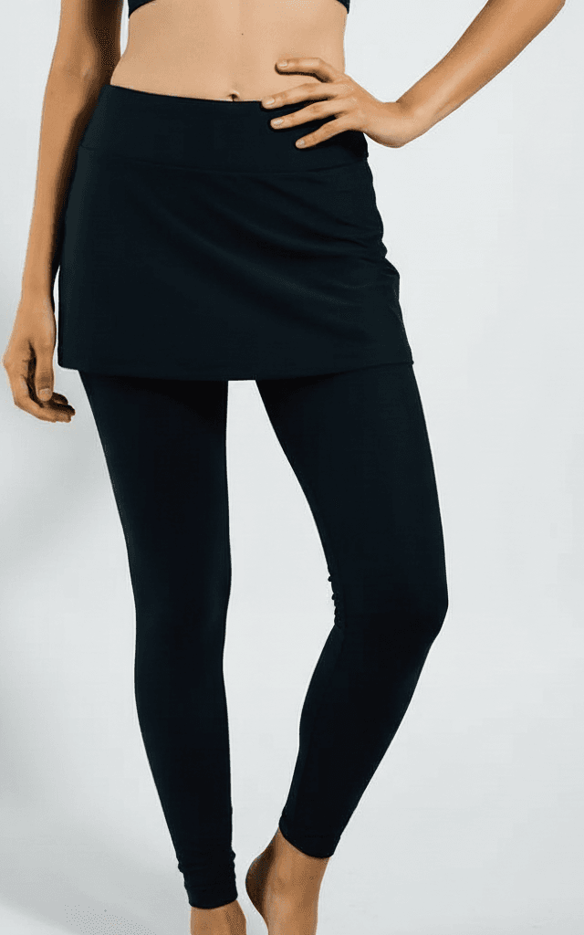 Skirted Swim Leggings Full Length Black Skirt Overlay.